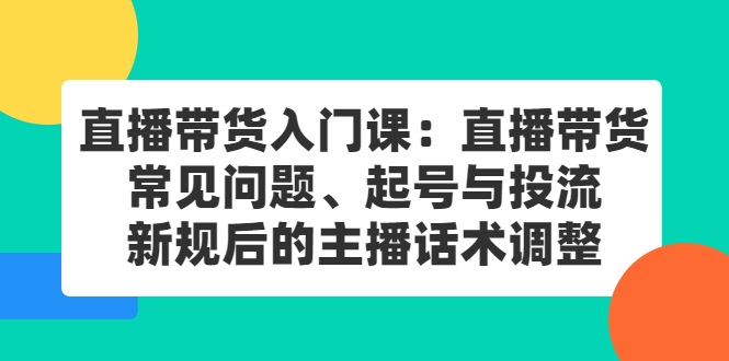 直播带货入门课：直播带货常见问题、起号与投流、新规后的主播话术调整柒柒网创吧-网创项目资源站-副业项目-创业项目-搞钱项目柒柒网创吧