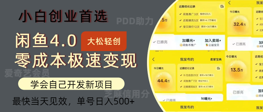 闲鱼0成本极速变现项目，多种变现方式，单号日入500+最新玩法柒柒网创吧-网创项目资源站-副业项目-创业项目-搞钱项目柒柒网创吧