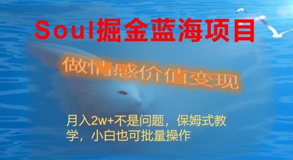 Soul掘金蓝海项目细分赛道，做情感价值变现，月入2w+不是问题柒柒网创吧-网创项目资源站-副业项目-创业项目-搞钱项目柒柒网创吧