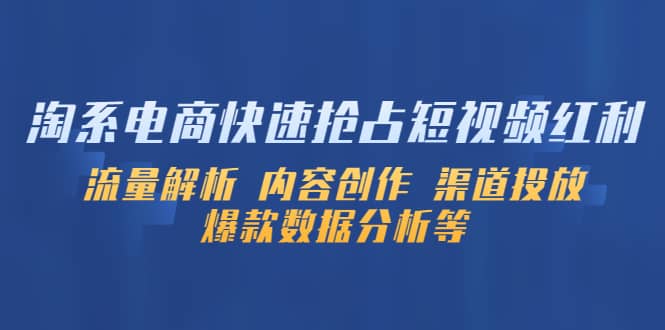 淘系电商快速抢占短视频红利：流量解析 内容创作 渠道投放 爆款数据分析等柒柒网创吧-网创项目资源站-副业项目-创业项目-搞钱项目柒柒网创吧