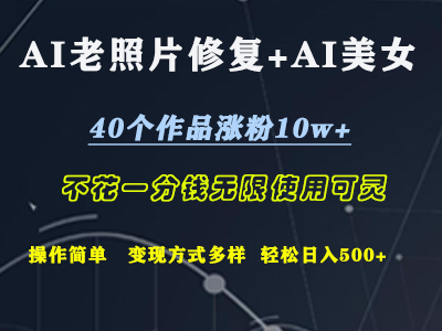 AI老照片修复+AI美女玩发  40个作品涨粉10w+  不花一分钱使用可灵  操作简单  变现方式多样话   轻松日去500+柒柒网创吧-网创项目资源站-副业项目-创业项目-搞钱项目柒柒网创吧