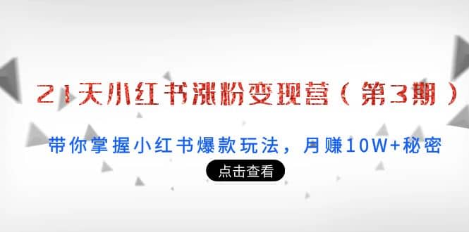 21天小红书涨粉变现营（第3期）：带你掌握小红书爆款玩法，月赚10W+秘密柒柒网创吧-网创项目资源站-副业项目-创业项目-搞钱项目柒柒网创吧