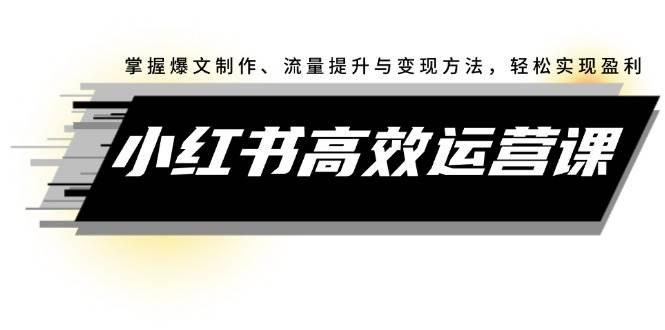 小红书高效运营课：掌握爆文制作、流量提升与变现方法，轻松实现盈利柒柒网创吧-网创项目资源站-副业项目-创业项目-搞钱项目柒柒网创吧