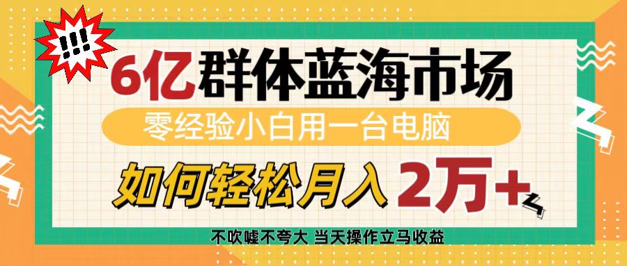 6亿群体蓝海市场，零经验小白用一台电脑，如何轻松月入2万+柒柒网创吧-网创项目资源站-副业项目-创业项目-搞钱项目柒柒网创吧