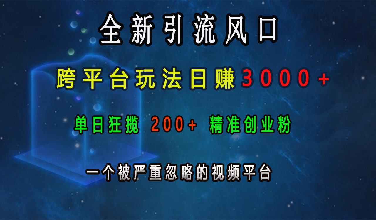 全新引流风口，跨平台玩法日赚3000+，单日狂揽200+精准创业粉，一个被严重忽略的视频平台柒柒网创吧-网创项目资源站-副业项目-创业项目-搞钱项目柒柒网创吧