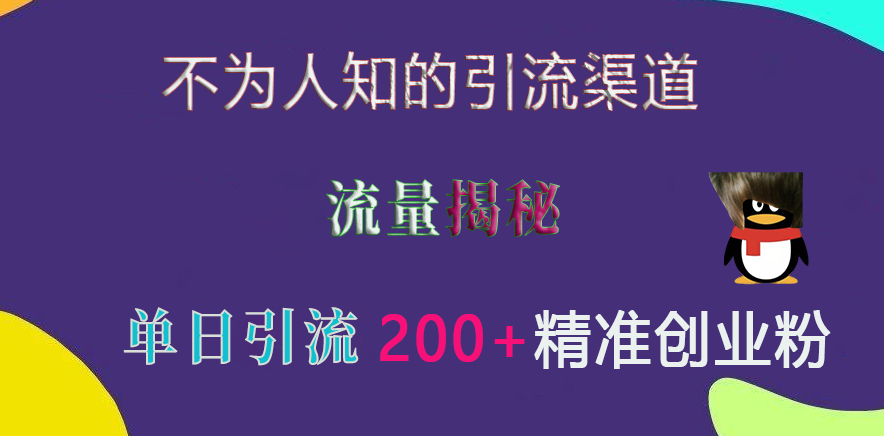 不为人知的引流渠道，流量揭秘，实测单日引流200+精准创业粉柒柒网创吧-网创项目资源站-副业项目-创业项目-搞钱项目柒柒网创吧