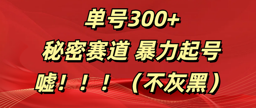 单号300+  秘密赛道 暴力起号  （不灰黑）柒柒网创吧-网创项目资源站-副业项目-创业项目-搞钱项目柒柒网创吧