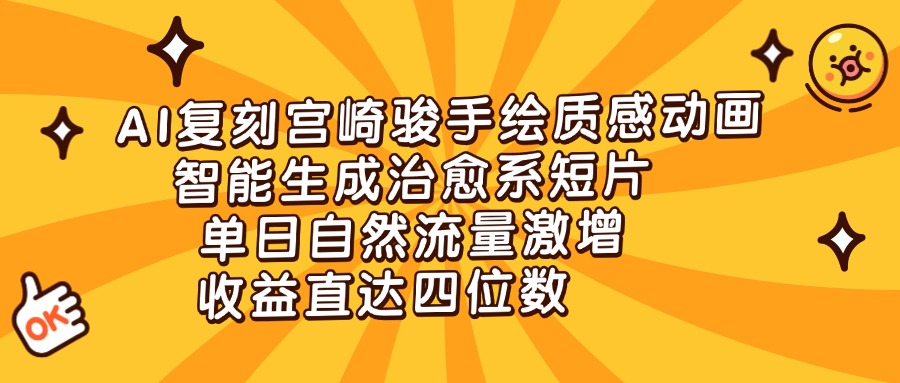 AI复刻宫崎骏手绘质感动画，智能生成治愈系短片，单日自然流量激增，收益直达四位数柒柒网创吧-网创项目资源站-副业项目-创业项目-搞钱项目柒柒网创吧